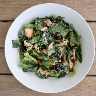 Mouthwatering Dairy-free Kale Caesar Salad with Salmon