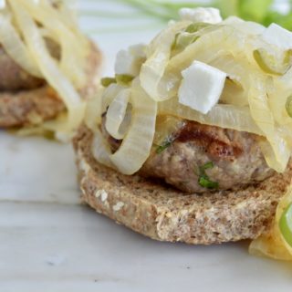 Grilled Veal Burgers with Caramelized onions and Jalapeños